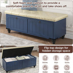 Maupvit Ottoman with Storage, Wooden Storage Ottoman Bench with Safety Hinge, Upholstered Entryway Bench with Cushioned Seat, Bench Bedroom Bench for Living Room, Entryway, Blue