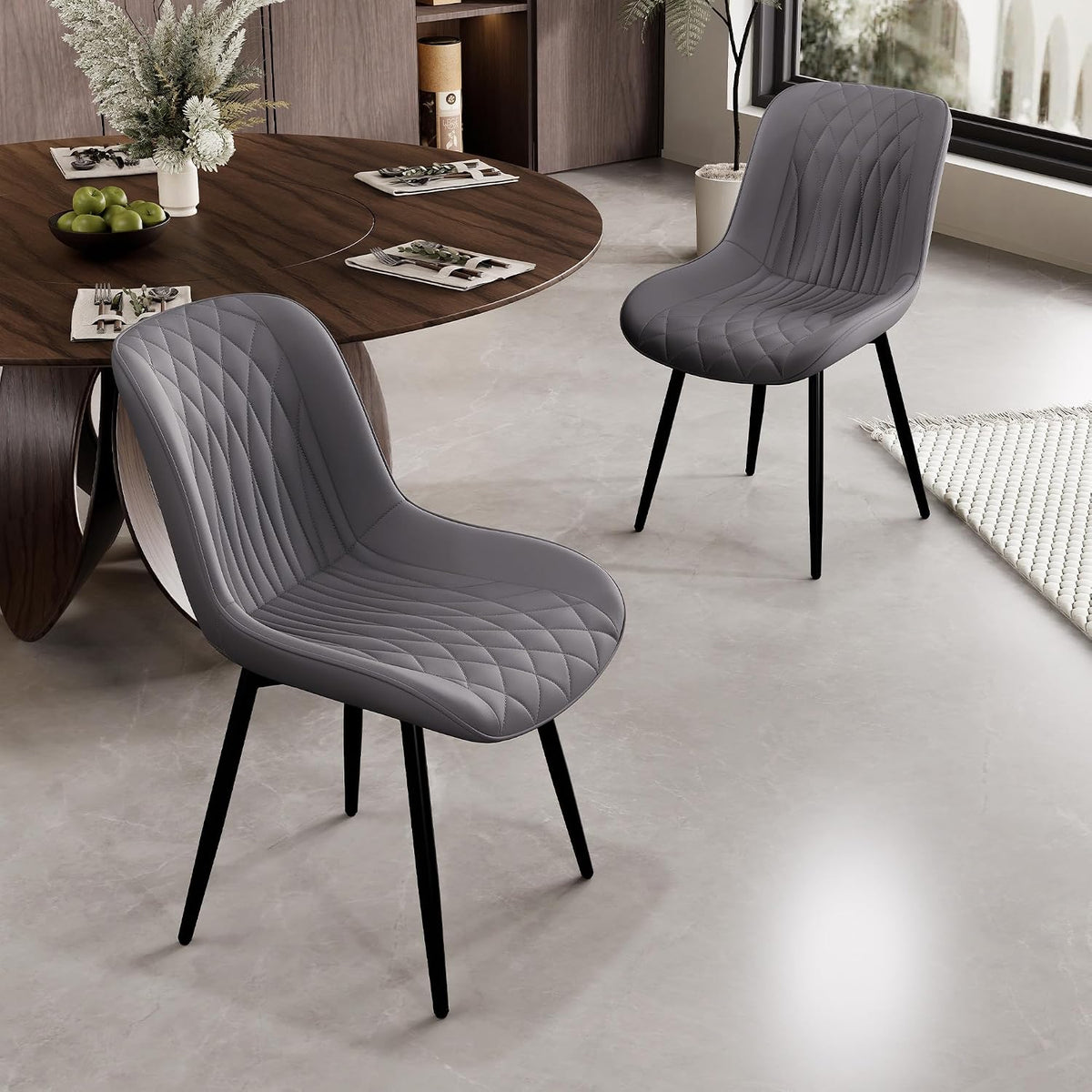 Rowill Dining Chairs Set of 2 Modern Faux Leather Kitchen Chairs with Thickened Metal Frame, Scratch-Resistant Upholstery,Widened Seat & Anti-Slip Pads, Cushioned Backrest for Kitchen,Dusty Blue