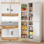 Byroce 65.5” Kitchen Pantry Cabinet, Storage Cabinet with 4 Doors & 8-Tier Shelves, Freestanding Kitchen Hutch Cupboard with Baffle, Tall Buffet Sideboard for Dining Room & Living Room (White)