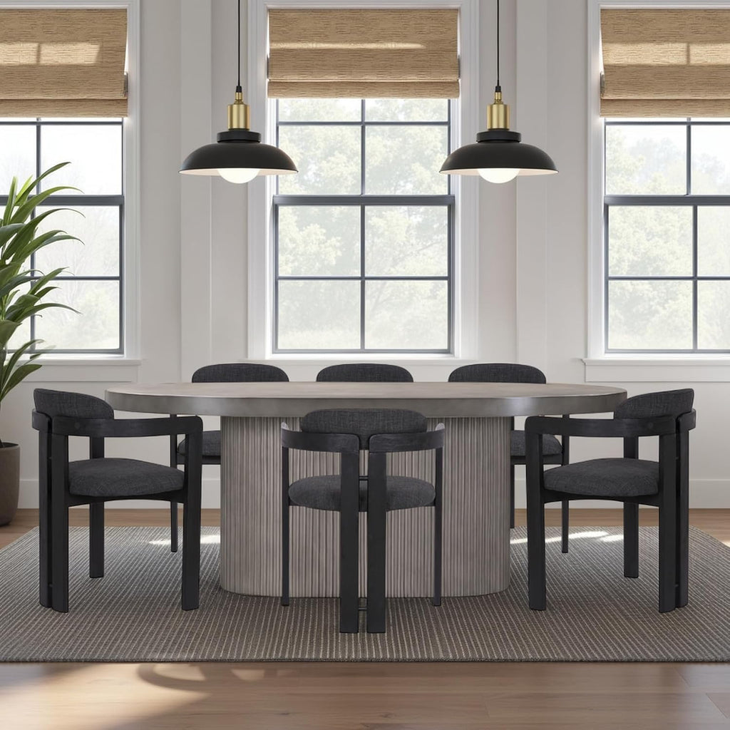 Armen Living Jazmin Contemporary Dining Chair in Black Brushed Wood Finish and Charcoal Fabric - Set of 6