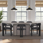 Armen Living Jazmin Contemporary Dining Chair in Black Brushed Wood Finish and Charcoal Fabric - Set of 6