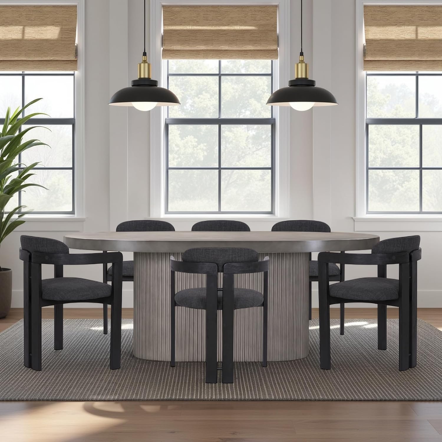 Armen Living Jazmin Contemporary Dining Chair in Black Brushed Wood Finish and Charcoal Fabric - Set of 6