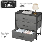 Memobarco Nightstand with 3 Fabric Drawers, Storage Dresser, Gray | Storage Drawers, side Table, End Table, Fabric Drawers, Wood Top, Metal Frame, Bedroom, Closet, Living Room