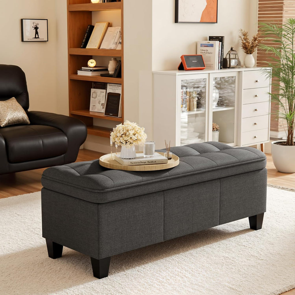 YESHOMY 47 Inches Ottoman with Storage, Storage Bench with Legs, Ottomans for Living Room, Entryway, Adjustable & Movable, Easy Assembly, Dark Gray Textured