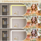 HUANLEGO Farmhouse Makeup Vanity Desk with Mirror and LED Lights, Grey | Vanity Mirror with Lights Desk for Women, Makeup Table Set with RGB Cabinet and 6 Drawers, Charging Station , 3 Light Modes
