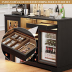 BROTTAR Large Coffee Bar Cabinet with Fridge (Fridge Included) | Liquor Wine Bar Cabinet with LED Lights, Glass Holder, Wine Rack, Human Body Sensor, Buffet Sideboard for Home, Black
