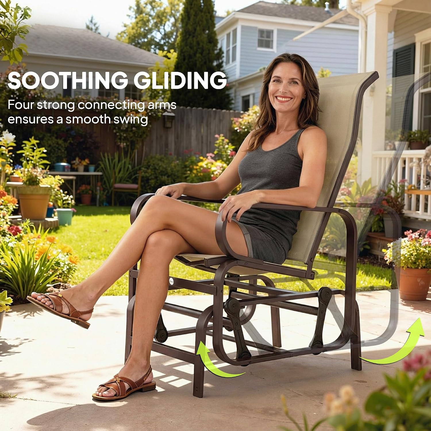 Outsunny Outdoor Glider Chair Set of 2, Smooth Gliding Mechanism, Khaki | Gliders for Outside Patio, Lightweight Construction, Backyard