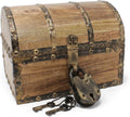 Nautical Cove Antiqued Finished Wood Treasure Chest with Decorative Rivets and Reinforcing Iron Strips with Lock and Skeleton Keys (Light Antique, Small 8 x 6 x 6)