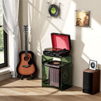 Acrylic Record Player Table with Storage Shelf, Clear Side Table Nightstand (Green, Medium)