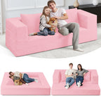 Futon Sofa Bed with Pillow, 3-in-1 Sleeper Sofa Bed with Removable Cover | Convertible Floor Sofa Bed with Memory Foam Filled, No Assembly Couch for Living Room, Bedroom（Pink King）