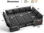 Vipbear 8 Seat U Shaped Modular Sectional Sleeper Sofa with Pull Out Bed/Reclining Backrest/USB Ports/Table/LED Light/Storage Seat, Sectional Sleeper Couch, Tool-Free Assembly, Chenille Black