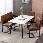 BESTANO Modern Dining Chairs Set of 4, Brown PU Leather Upholstered Kitchen & Dining Room Chairs with Black Metal Frame Armless Mid Century Side Kitchen Chair Sillas De Comedor