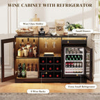 BROTTAR Large Coffee Bar Cabinet with Fridge (Fridge Included) | Liquor Wine Bar Cabinet with LED Lights, Glass Holder, Wine Rack, Human Body Sensor, Buffet Sideboard for Home, Black