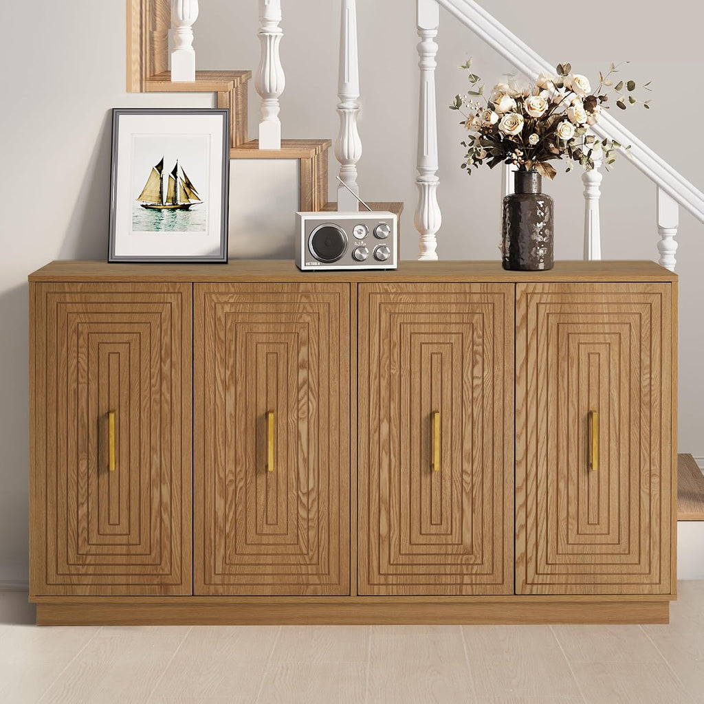 RoyalCraft 60'' Large Buffet Cabinet with Storage, Fluted Sideboard with Doors and Adjustable Shelves, Wood Credenzas Console Coffee Bar Cabinet for Kitchen, Living Room, Rustic Oak