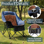 400lbs Rocking Camping Chair, Oversized Heavy Duty XL Folding Rocker for Adults, Padded High Back Big & Tall Support, with Cup Holders & Carry Bag for RV, Lawn, Patio & Sports