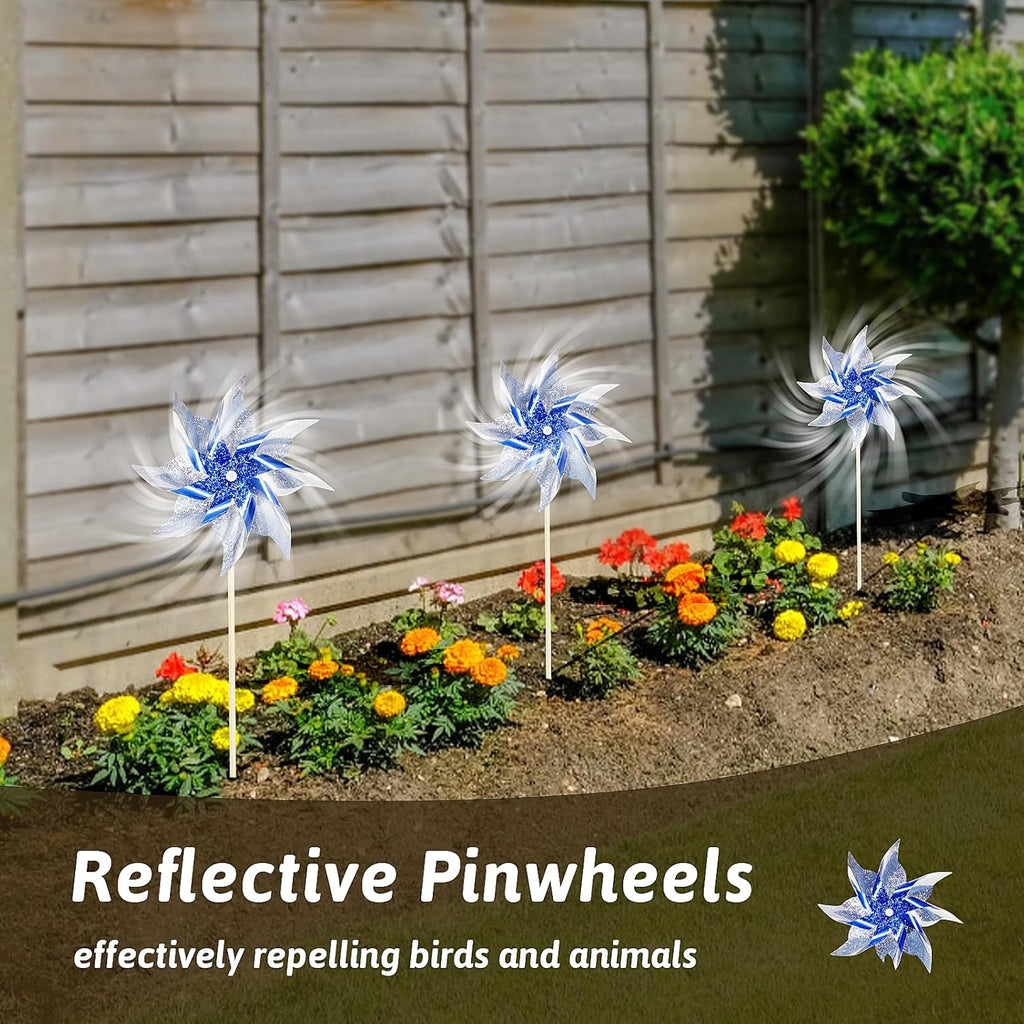 10 Pack Reflective Pinwheels for Yard and Garden, Wind Spinners Outdoor Bird Scare Devices, Sparkly Windmills for Garden Decor Scare Birds Away Garden Wind Spinners for Outside Patio Garden