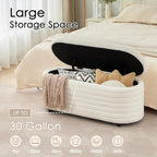 45.5" Storage Teddy Ottoman Bench Upholstered Fabric Bench Hidden Storage Chest with Slow-Close Safety Hinge for Bedroom, Living Room, Entryway, White