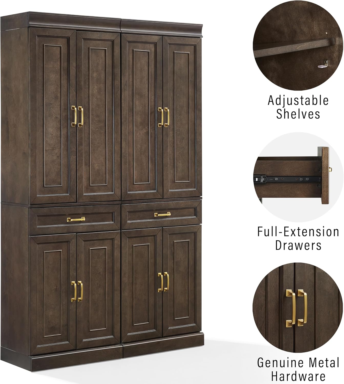Crosley Furniture Stanton Pantry Storage Cabinet with Shelves, Kitchen, Dining, or Laundry Room, Coffee