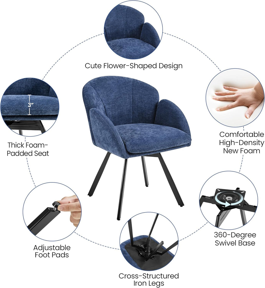 Yaheetech Swivel Accent Chair, Vanity Chair no Wheels, Blue | Chenille Desk Chair with 360-Degree Swivel Base and Seat Cushion for Living Room/Bedroom/Home Office/Makeup/Small Spaces