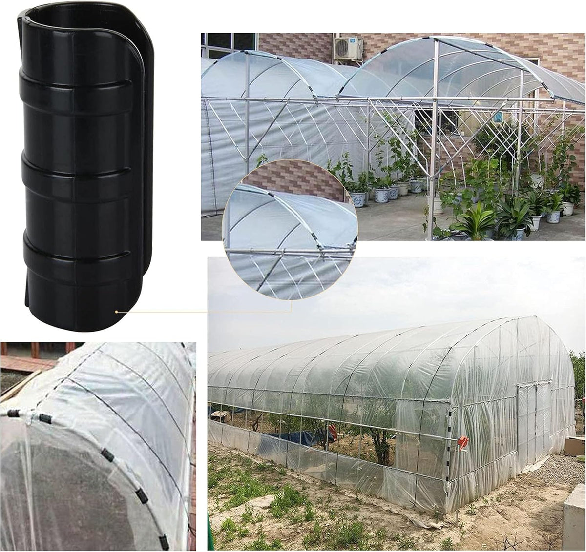 50 PCS 1 inch Greenhouse Clamps Clips 26mm Black ABS Snap Clamp Tube Clip Garden Buildings Tube Clip for Greenhouse Film, Sunshade Nets, Frame Shelters (Outer Ø 1.26”inner Ø 1”)