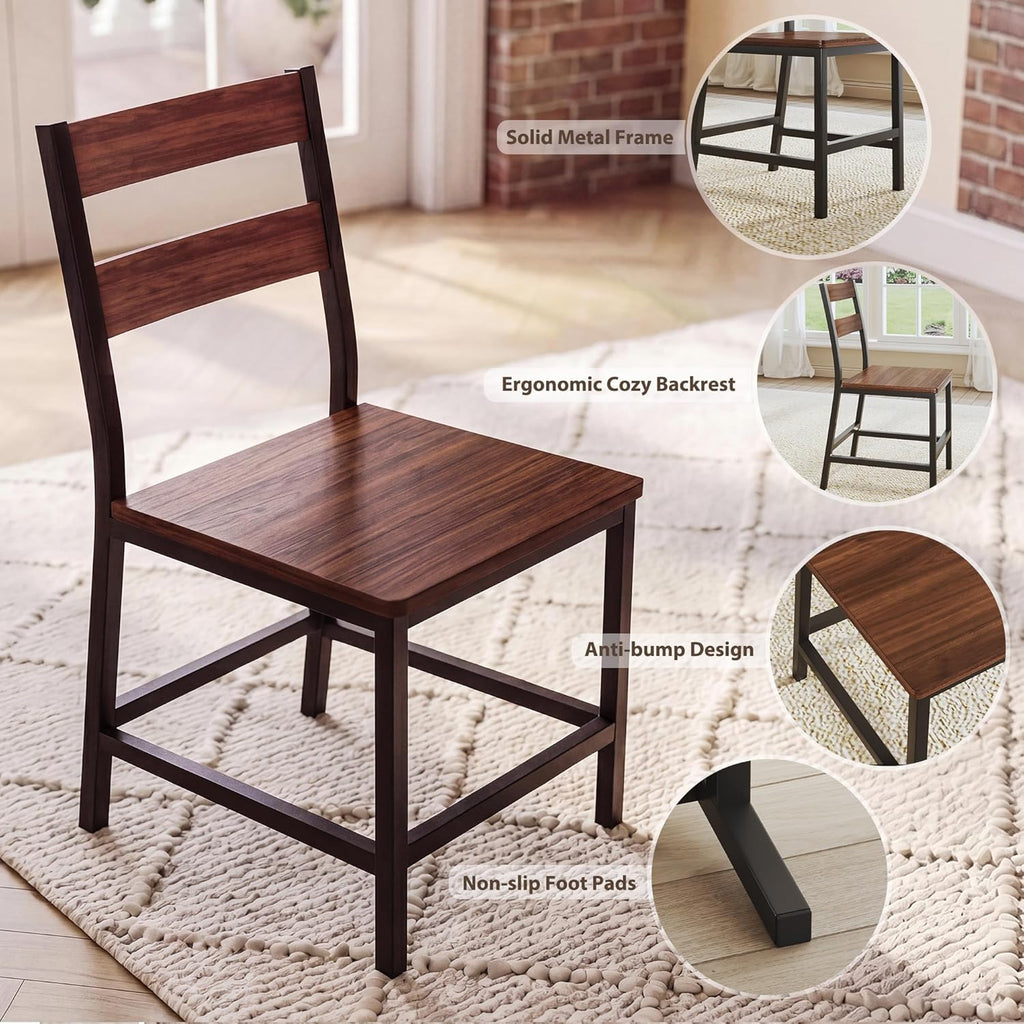 HUAHUU 7-Piece Dining Table Set for 6, 63" Extendable Kitchen Table with Curved Backrest Chairs, Dining Room Table with Solid Metal Frame & MDF Board, Easy Assembly, Walnut