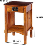 Benjara Spacious Mango Wood Telephone Stand with Slatted Side Panels, Brown