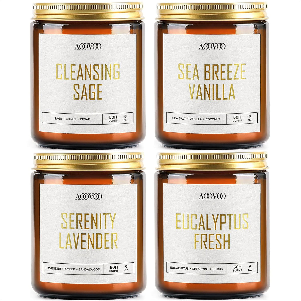 AOOVOO Scented Candles - 4PC Candle Set, 36 oz Soy Candles, Soy Candle for Home Scented, Lavender/Vanilla/Eucalyptus/Sage