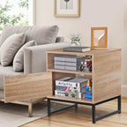 Nightstands End Table, PE Rattan Decor Drawer Opening Shelf, Set of 2 Bed Side Tables with Solid Steel Feet,for Bedroom Living Room Hallway, Natural