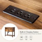 HULALA HOME Farmhouse Storage End Table Set of 2 with 2 Drawers and Open Shelf, Solid Wood Side Table with Spindle Legs, End Table with Charging Station (Walnut)