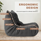 Bean Bag Chair for Adults - Large Bean Bag with Three Pillows, Oversized Chair with High-Rebound Memory Foam, Lazy Floor Sofa for Reading, Gaming, Living Room, Bedroom (3-Seater, Grey)