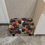 Cartoon Cat Print Square Linen Small Footstool Ottoman for Living Room
