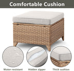 Rilyson Luxury Outdoor Wicker Patio Ottomans Set of 2, 250 lbs Capacity Rattan Large Ottomans for Patio Footrest Set 22.8in*22.8in*14in with 3.5in Thick Cushion (Yellow/Beige)
