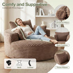 55''Oversized Round Chair Lounge Chaise Indoor, Modern Upholstered Corduroy Cloud Circle Chair with Deep Seat, Comfy Fluffy Sleeper Sofa for Living Room Bedroom No Assembly Required (Brown)