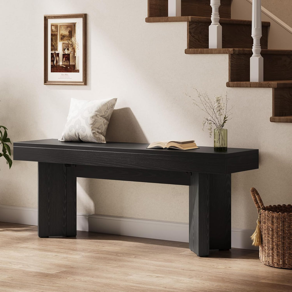 Tribesigns Wooden Entryway Bench, 47" Farmhouse Indoor End of Bed Bench, Long Dining Benches Seat for Bedroom, Dining Room, Hallway, Foyer (Black)