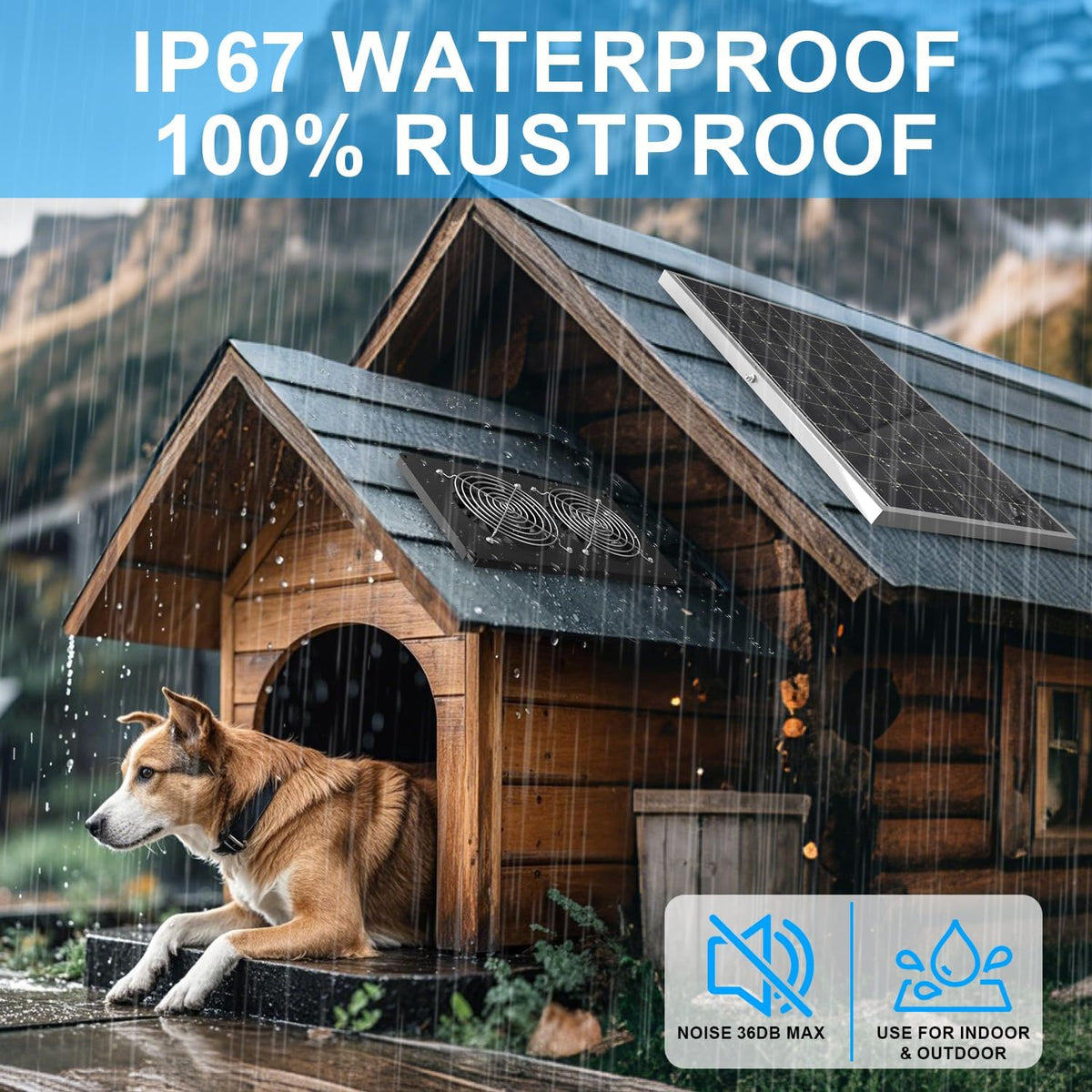 25W Solar Powered Dual Metal Shell Fan Kit, IPX7 Waterproof Monocrystalline Solar Panel Intake Exhaust Fans for Chicken Coops, Greenhouses, Sheds, Dog Houses, and Windows Ventilation and Plug & Play