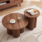 Nesting Coffee Tables Set of 2, Fluted Nesting Tables for Living Room, Multifunctional Round Coffee Table and Side Table Set Wooden Center Tables Small Coffee Table for Small Spaces Balcony