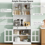 Garvee 72 Inch Kitchen Pantry Cabinet with Glass Doors, Drawer and Adjustable Shelves, Farmhouse Tall Storage Cabinet with Open Countertop, Coffee Bar Cabinet for Coffee Corner, White | Adjustable Shelves, Open Countertop, Perfect as Coffee Bar Cabinet