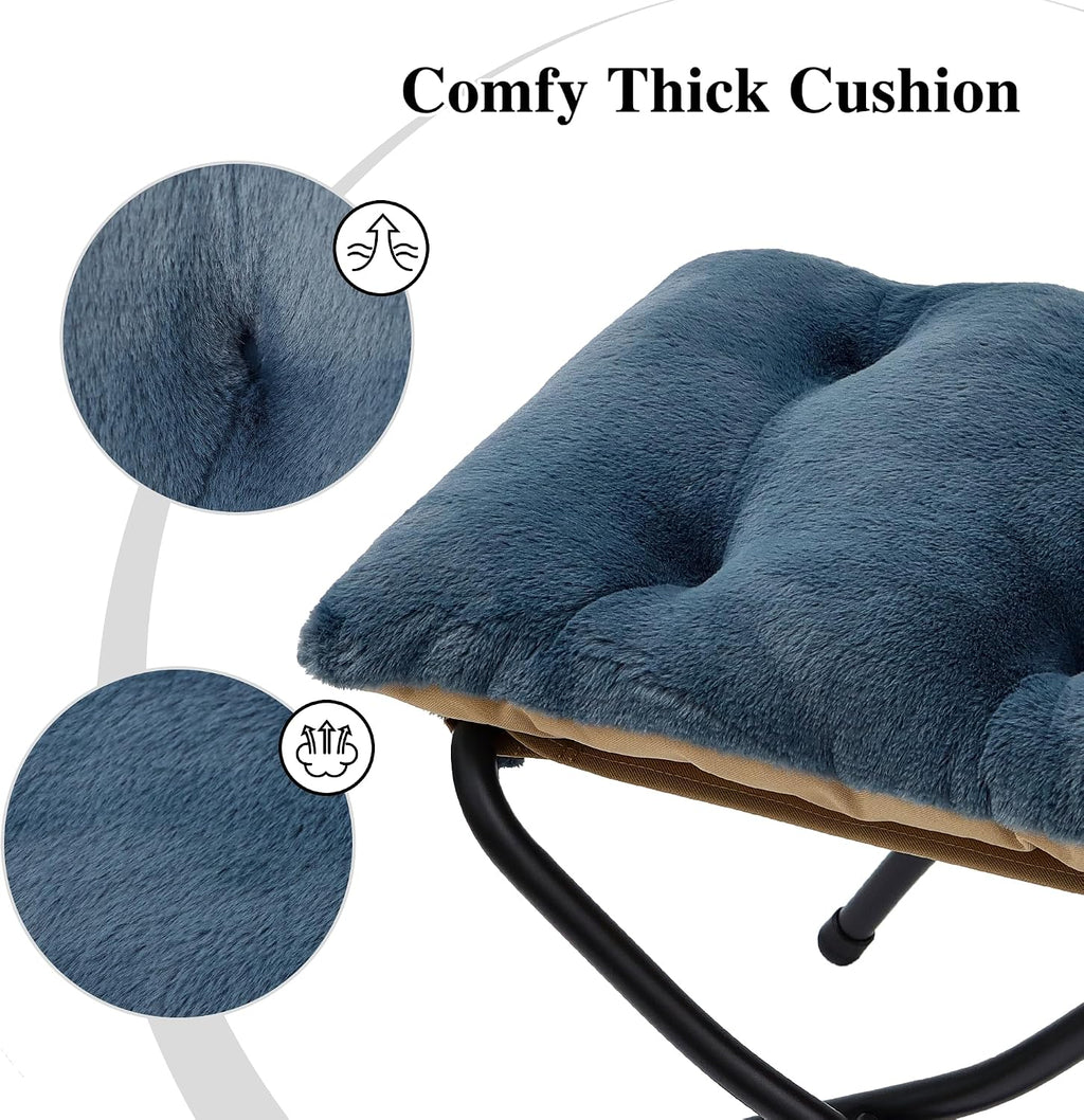 15"(H) Folding Ottoman, Foldable Footrest Stool, Portable Small Foot Stool for Couch, Collapsible Foot Rest Ottoman for Sofa, Accent Padded Ottomans for Living Room, Bedroom, Navy Blue