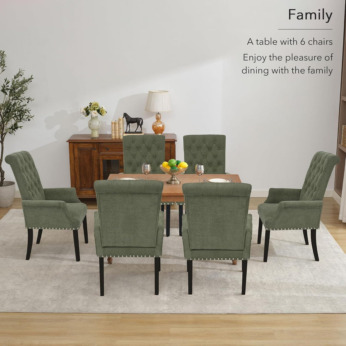 adochr Upholstered Fabric Accent Dining Chair, Arm Dining Chair with Elegant Tufted Club for Dining Room Kitchen Room, Green