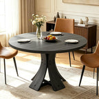 43.3" Round Dining Table for 4-6 People, Farmhouse Kitchen Table for 4-6, Mid Century Modern Circle Dining Table with Curved Solid Wood Frame for Kitchen Dining Room, Black