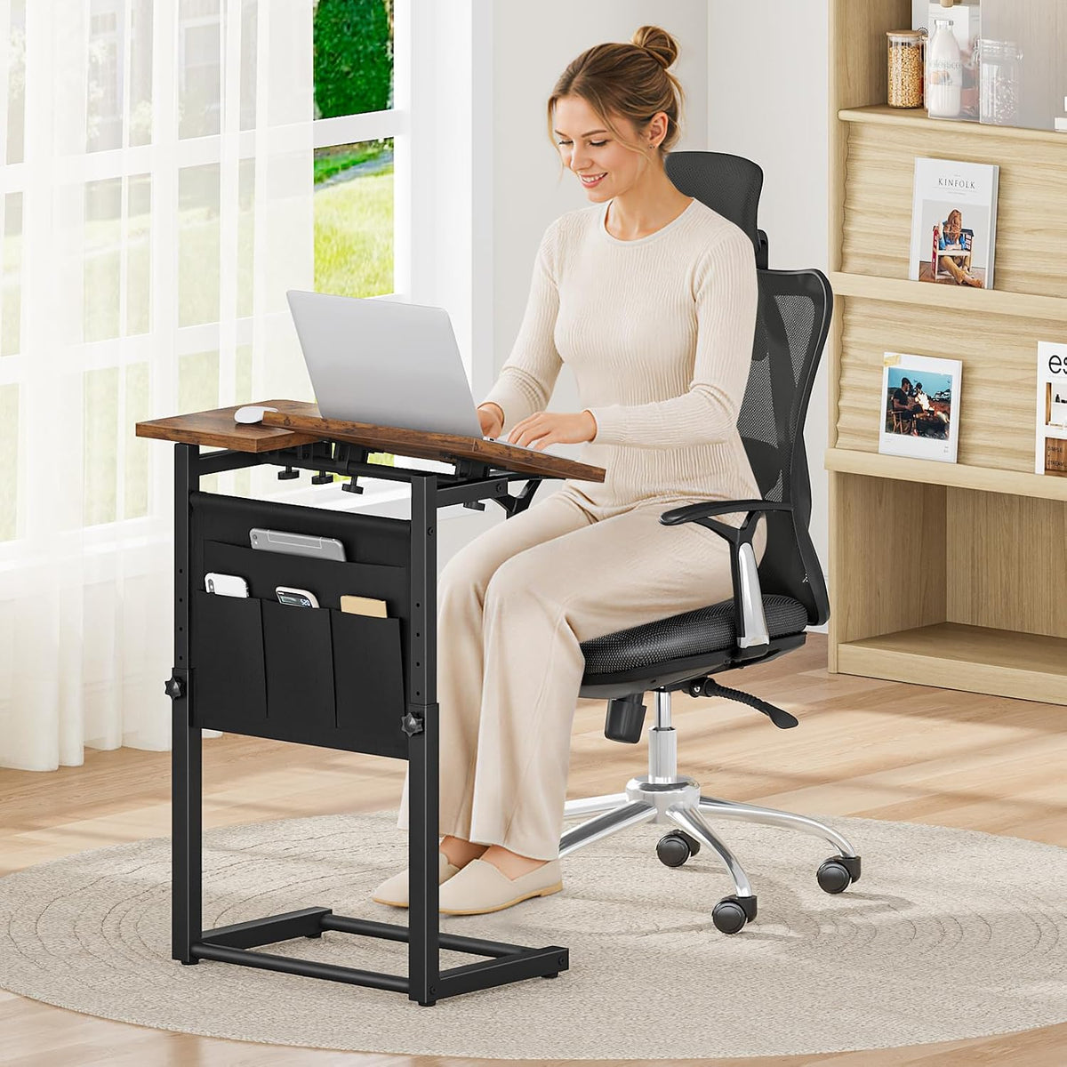 Giikin TV Tray Table, 23.6" Extra Large Side Table, Adjustable Height TV Trays for Eating on Couch, 90° Tilt Angle Foldable C-Shaped End Table with Storage for Small Spaces Sofa Bed Dinner