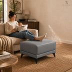 Naomi Home Dora 29.5" Square Ottoman | Synthetic Leather Footstool, Couch Footrest & Extra Seating for Living Room, Gray