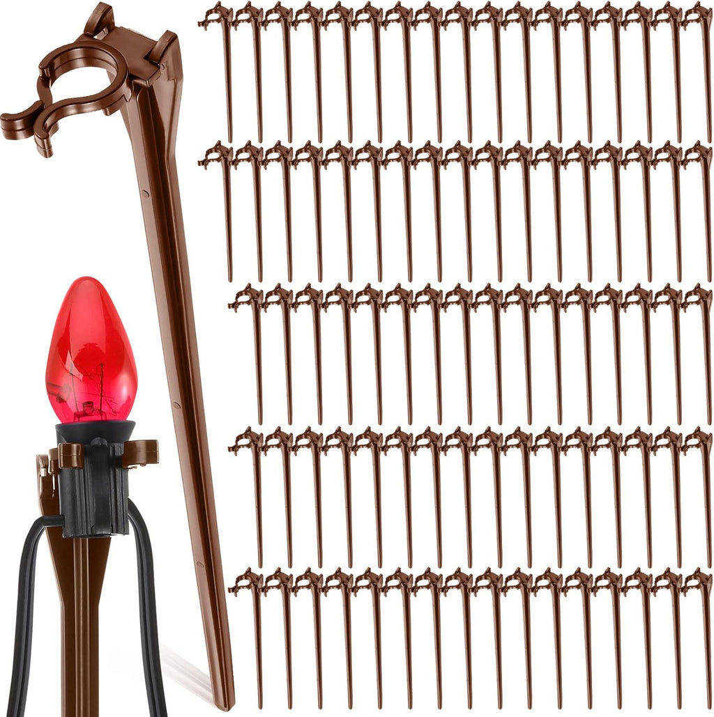 Jetec 200 Pieces Christmas Light Stakes Universal Yard Lawn Holiday 7.5 Inches Light Ground Stakes for C7 C9 String Lights Christmas Outdoor Lights Holders on Yards, Driveways (Brown)
