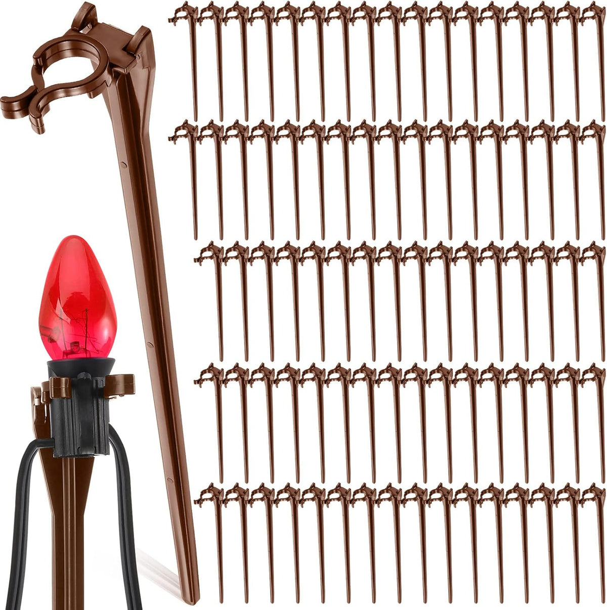 Jetec 200 Pieces Christmas Light Stakes Universal Yard Lawn Holiday 7.5 Inches Light Ground Stakes for C7 C9 String Lights Christmas Outdoor Lights Holders on Yards, Driveways (Brown)