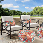 Outdoor/Indoor Inflatable Ottoman Pouf D20 xH9, All Weather Round Footstool with Handle, Water Repellent Portable Footrest for Patio Garden Camping Travel-Chili Red Floral