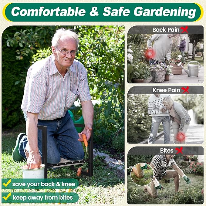 Garden Kneeler and Seat - Heavy Duty Folding Garden Stool with Handles, Stable Kneeling Device Bench Chair Gardening Tools Gifts for Women Men Seniors Gardeners Outdoor Weeding Planting