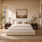 Queen Upholstered Platform Cloud Bed Frame with Headboard, Beige