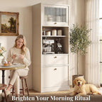 71''Tall Kitchen Pantry Cabinet with Oversized Microwave Shelf & Coffee Station-Tall Extra Deep Storage Hutch, Fluted Acrylic Doors,Adjustable Shelves,Drawers, Anti-Tip,White