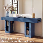 63" Entryway Console Table with Outlets & Storage-Blue | 5.9" Thick Top,Zero Wobble,Behind Couch,Charging Station,Anti-Tip,Modern Farmhouse,Dense MDF,Living Room,Hallway,Wood Grain