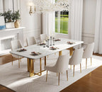 Hyfirm Modern White Dining Room Chairs Set of 2, Upholstered Velvet Dining Chair with Gold Metal Legs Accent Side Chairs for Living Room Kitchen